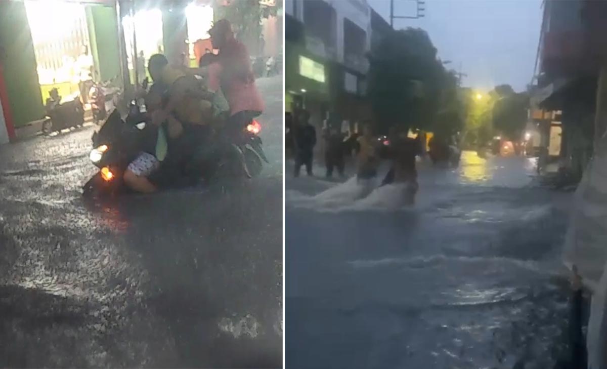 Kondisi Jalan Samanhudi Kecamatan Gresik tergenang air akibat meluapnya tempat pembuangan air. Foto: Ist.