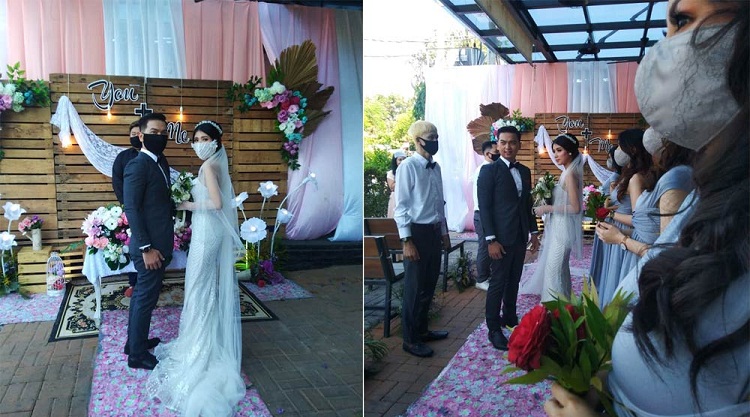 Resepsi pernikahan dengan menerapkan protokol kesehatan di Regantris Hotel.
