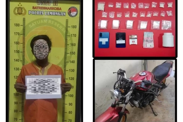 Salah satu pelaku dan barang bukti yang diamankan Polres Lamongan