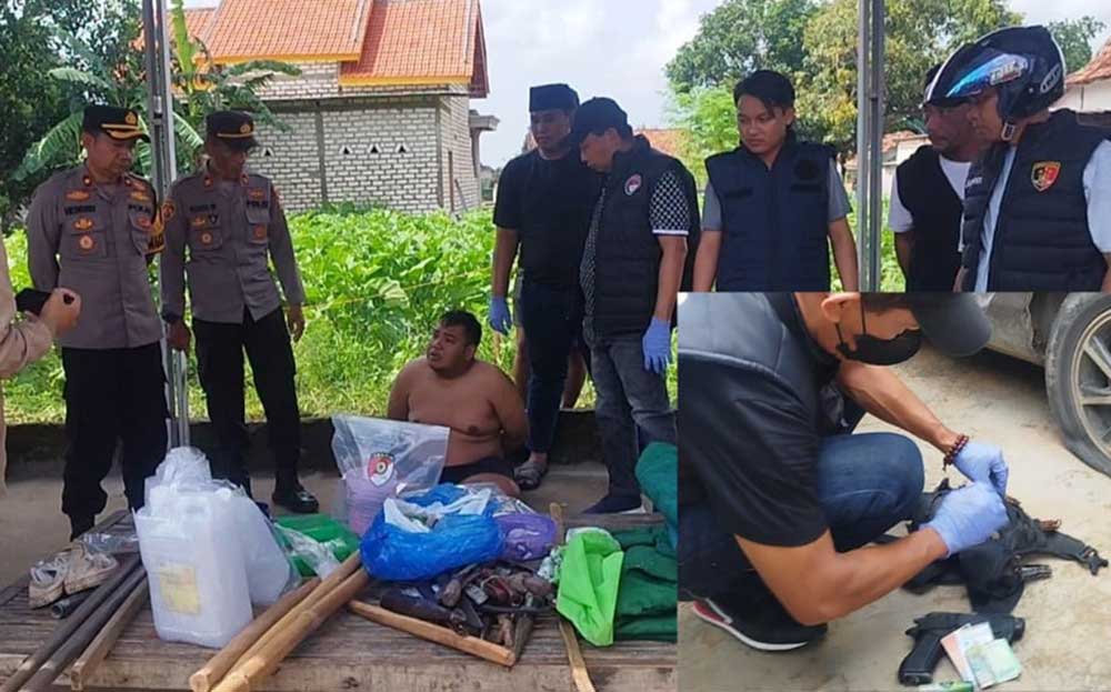 Petugas Polres Pamekasan saat menangkap bandar narkoba bernama Deddi di Dusun Pademabuh, Desa Jambringin, Kecamatan Proppo, Kabupaten Pamekasan.