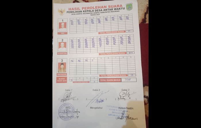 Hasil perhitungan suara Pilkades Antar Waktu Desa Gempol.