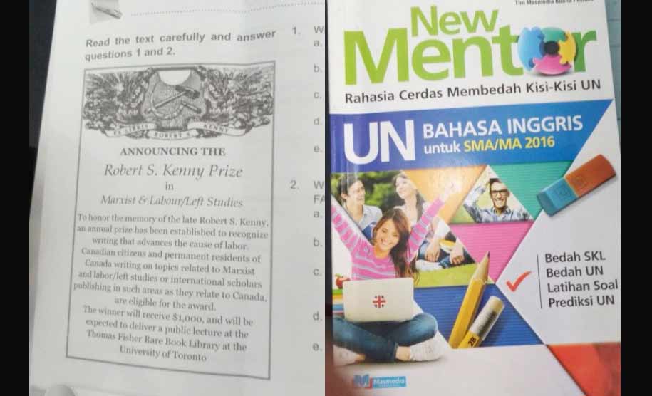 Buku kisi-kisi UN yang memuat logo Palu Arit yang kini tengah diusut kepolisian.