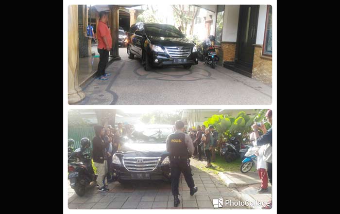 Mobil tim penyidik KPK RI saat keluar dari rumah pribadi Anton (atas). Mobil yang sama sewaktu meninggalkan rumah pribadi Ya