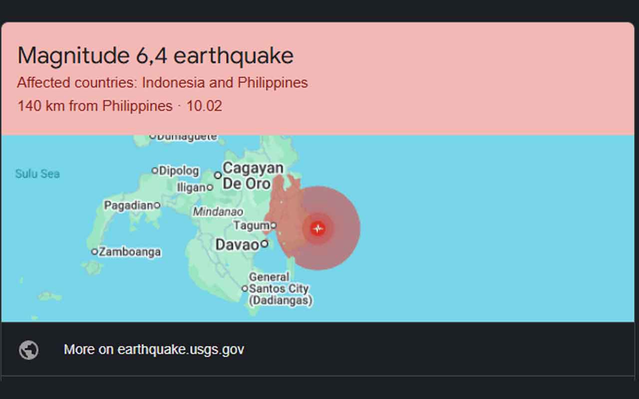 Tangkapan layar informasi gempa bumi di laman google.co.id. 
