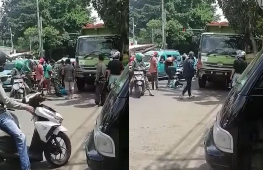 Aksi penganiayaan sopir truk oleh pria berotot di lampu merah Cibubur, Pasar Rebo, Jakarta Timur