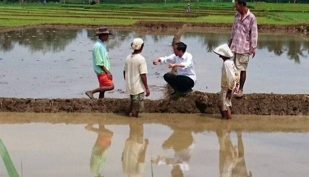 Presiden Jokowi sangat ahli dalam menarik simpati massa dengan cara blusukan. Tampak ia menyempatkan berbicara dengan petani ketika perjalanan menuju ke lokasi longsor di Banjarnegara. Karena itu Kontras minta Jokowi blusukan ke kantor BIN. Foto: tempo.co.id