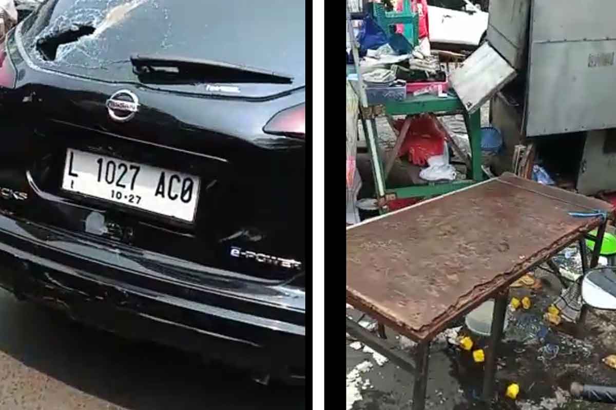 Mobil Nissan yang menabrak warung makan di Pasar Pucang.