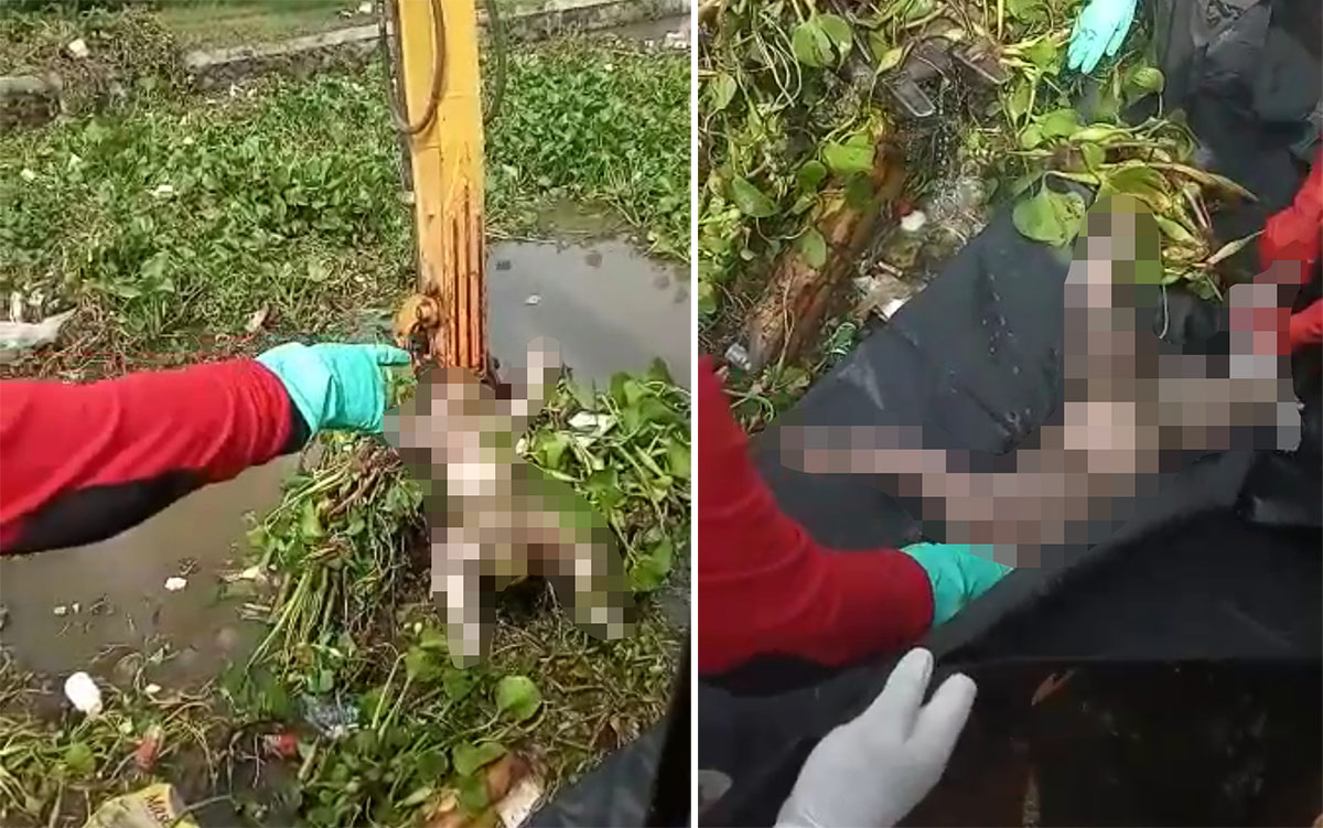 Korban saat ditemukan dan dievakuasi menggunakan alat berat backhoe.