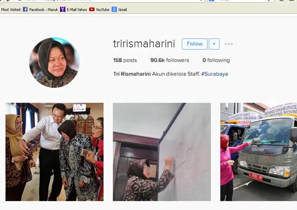 satu akun instagram yang mencatut nama wali kota surabaya. foto:istimewa