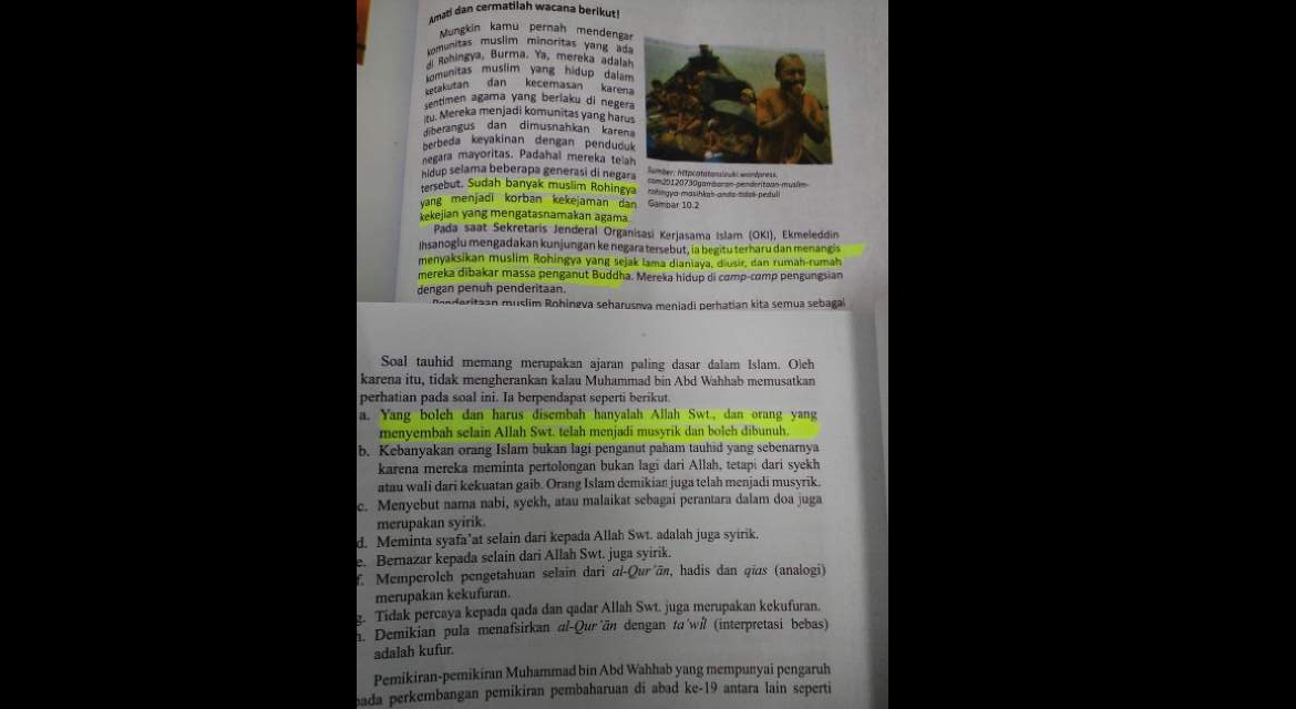 Salah satu halaman di buku PAI yang memuat ajaran radikal. foto: Eky Nurhadi/BangsaOnline.com
