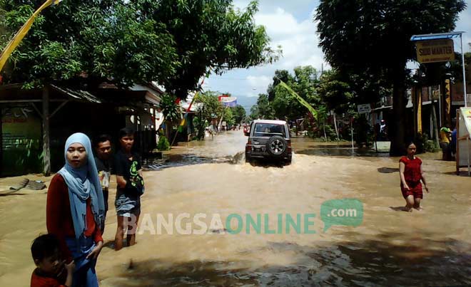 Genangan air di Desa Sukorejo Kecamatan Gandusari. foto: BANGSAONLINE