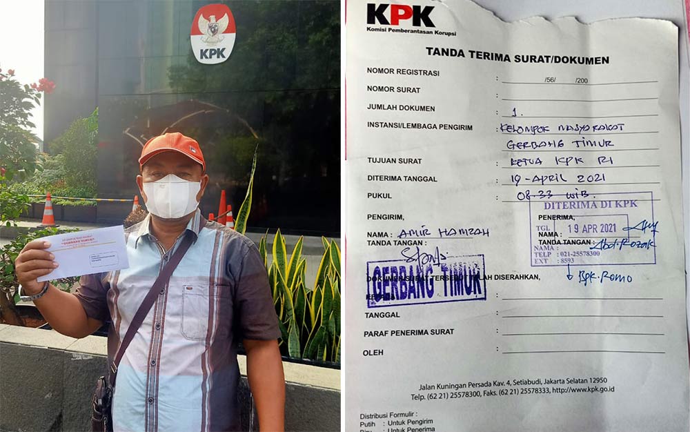 Amir Hamzah menunjukkan bukti laporan ke KPK dan Kejaksaan Agung RI, terkait dugaan korupsi BUMD PD Sumber Daya.