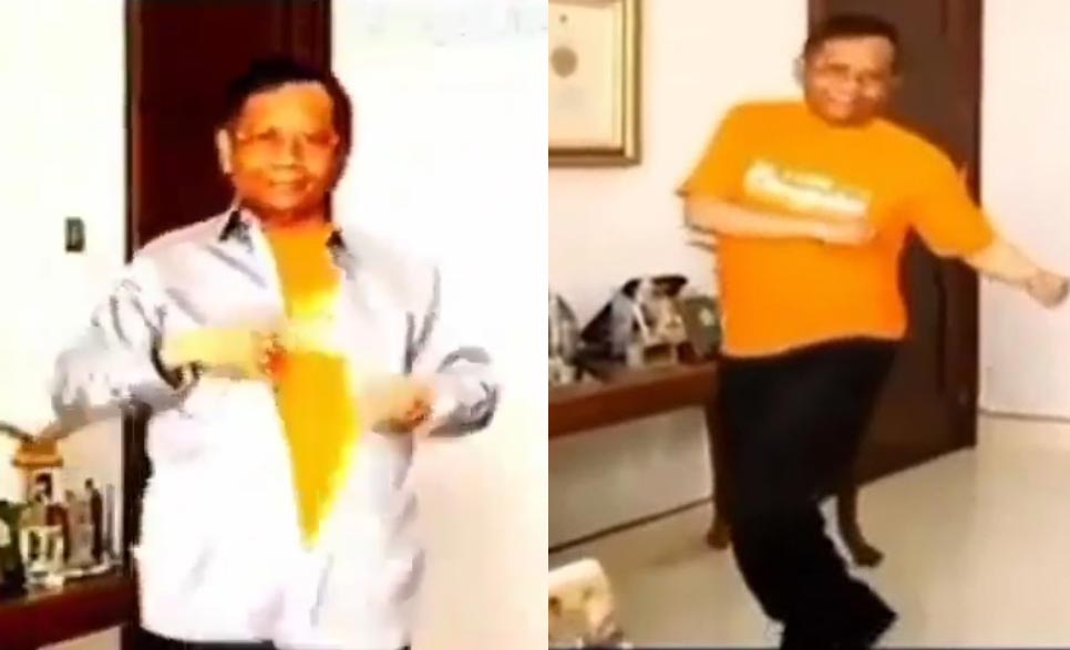 Inilah tangkapan layar gaya Mahfud MD saat berjoget di acara aksi tantangan I Like Dangdut. foto: WhatsApp.