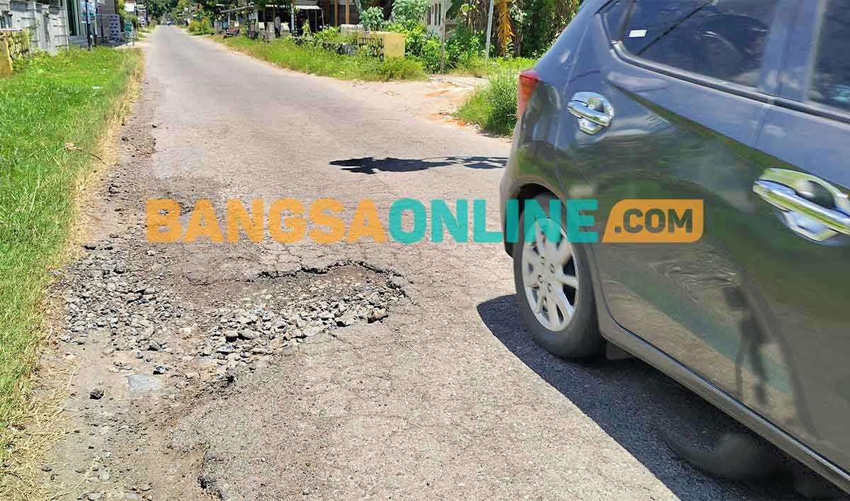 Jalan Berlubang di Desa Ngudirejo, Kecamatan Diwek, Jombang. Foto: AAN AMRULLOH/BANGSAONLINE