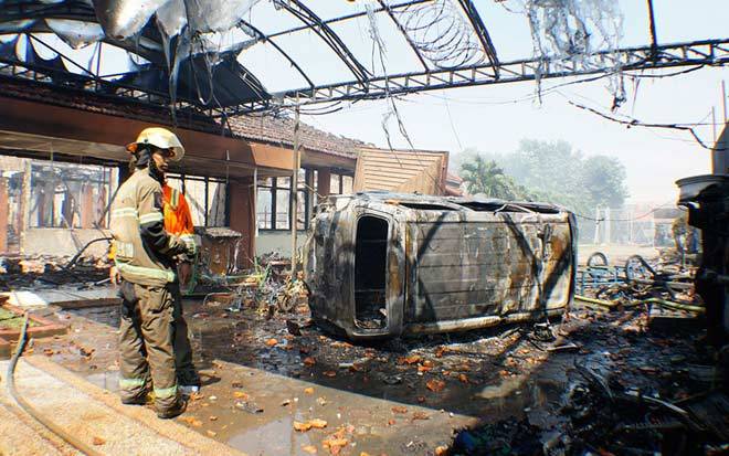 Lapas Banceuy Bandung pasca kerusuhan, Sabtu (23/4). foto: ANTARA