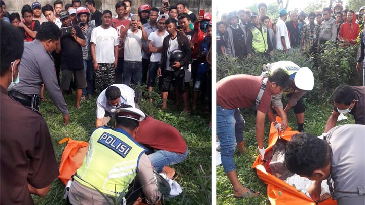 Petugas mengevakuasi jasad korban untuk dilakukan visum.