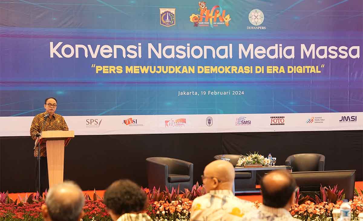 Menkominfo, Budi Arie Setiadi, saat memaparkan rancangan Peraturan Presiden tentang Publisher Rights akan segera disahkan.