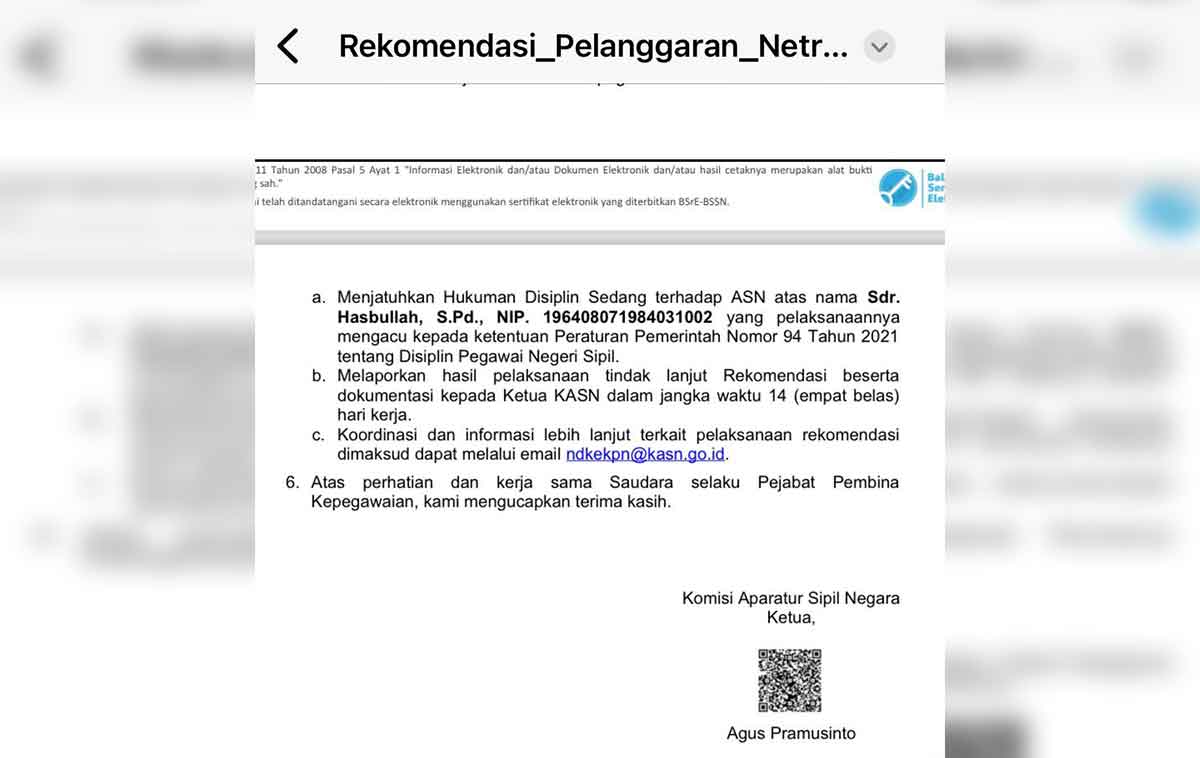 Dukung Irsyad Yusuf di Pemilu 2024, Eks Kepala Dikdisbud Kabupaten Pasuruan Disanksi KASN
