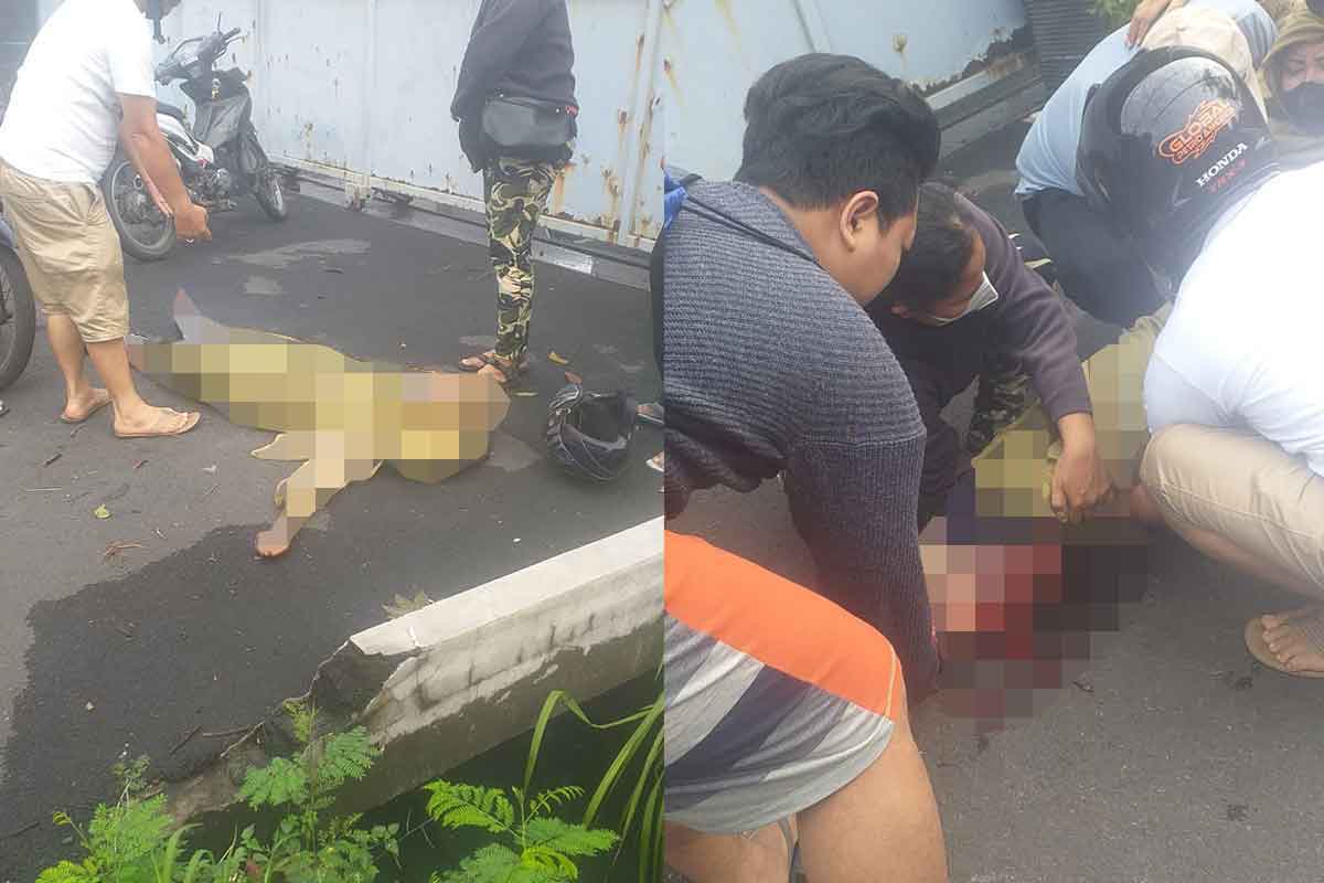 Korban yang merupakan seorang pelajar asal surabaya saat dievakuasi pihak kepolisian dan warga setempat.