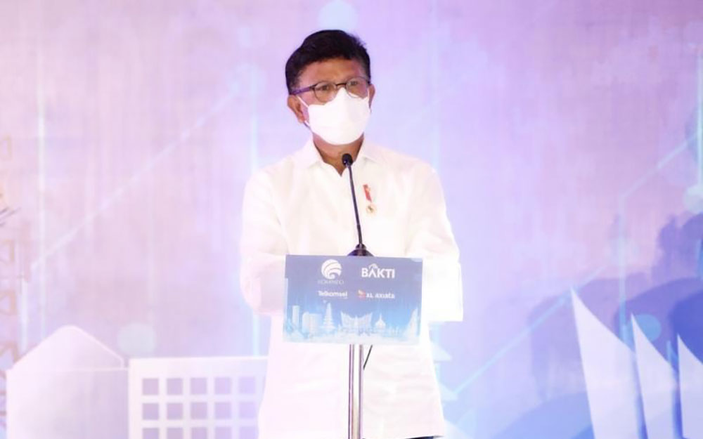 Menteri Komunikasi dan Informatika Johnny G. Plate menghadiri Seremoni Penandatanganan Perjanjian Kerja Sama Program Penyediaan Layanan Seluler 4G di Wilayah 3T dalam rangka Percepatan Transformasi Digital di Jakarta Pusat, Selasa (25/01/2022).