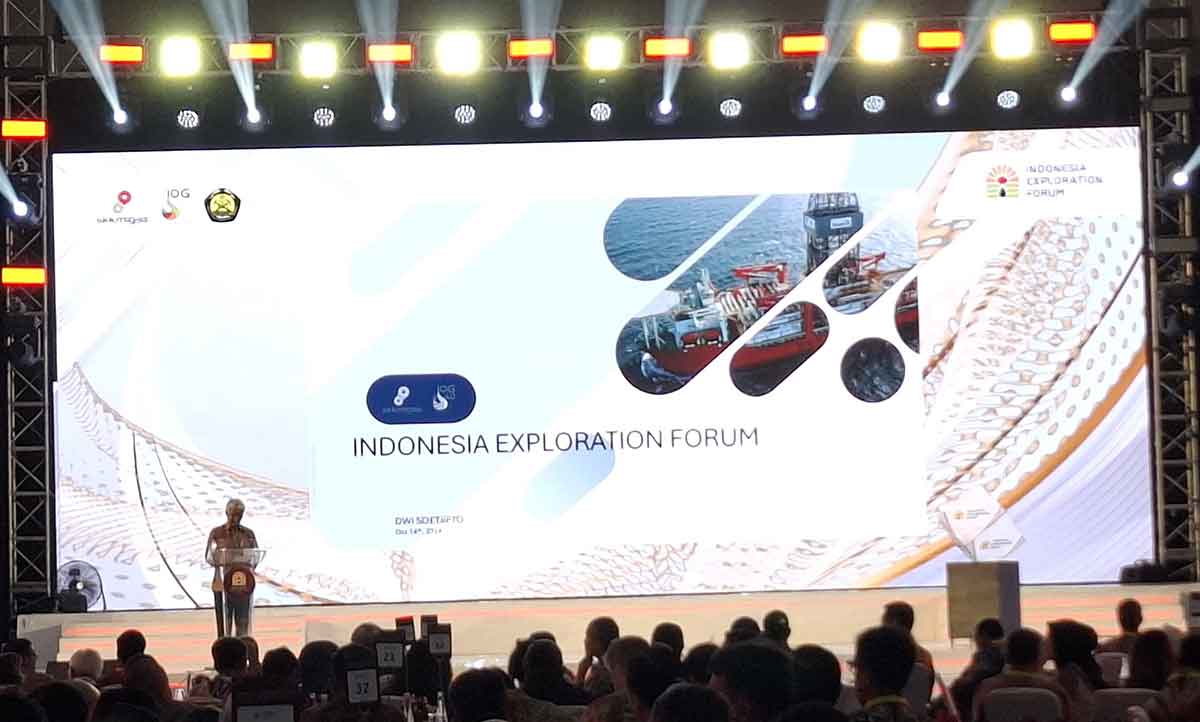 Kepala SKK Migas, Dwi Soetjipto, saat memberi sambutan dalam Indonesia Exploration Forum 2024.