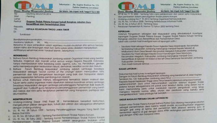 FMRJ Surati Kejati, Desak Usut Rangkap Jabatan Perangkat di Jombang