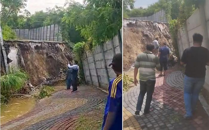Jogging Track dan Tembok Pembatas Stadion Gejos Gresik Longsor, Tergerus Air Hujan