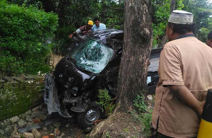 Laka Tunggal di Senori, Grand Max Ringsek Tabrak Pohon