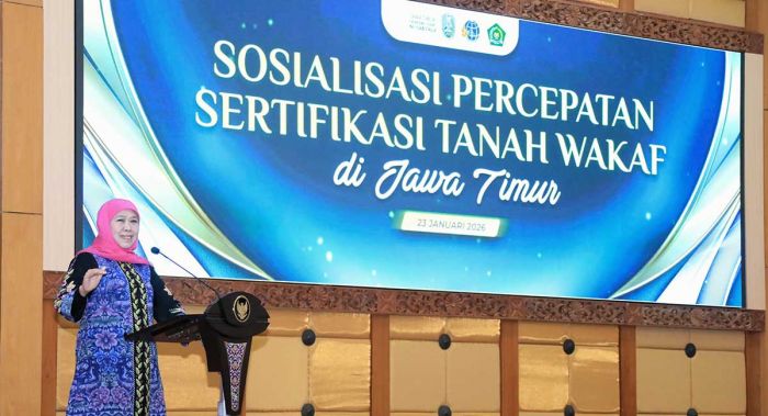 Gubernur Khofifah Tegaskan Percepatan Sertifikasi Tanah Wakaf di Jawa Timur