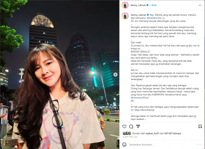 Ungkapkan Rasa Cintanya kepada Bella Bonita di Media Sosial, Denny Caknan Serius!