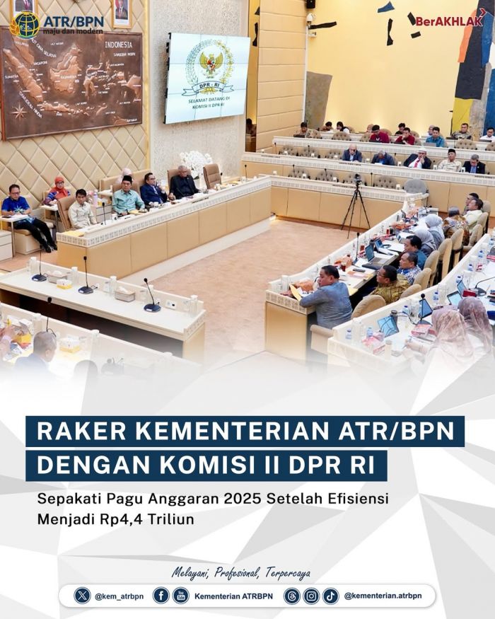 Raker Kementerian ATR/BPN dengan Komisi II DPR, Pagu Anggaran 2025 Setelah Efisiensi Jadi Rp4,4 T