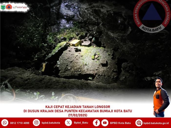 Hujan Lebat Sore Hari ini di Kota Batu Sebabkan Plengsengan di Punten Bumiaji Longsor