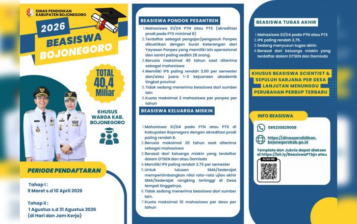 Pendaftaran Beasiswa Bojonegoro 2026 Segera Tutup 10 April, Cek Syarat dan Kategorinya!