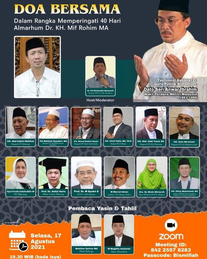 Nanti Malam, ​Dato Anwar Ibrahim Testimoni pada 40 Hari Wafat Dr Mif, Warek Unhasy Tebuireng