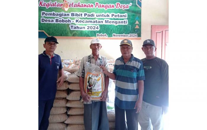 Wujudkan Ketahanan Pangan, Kades Boboh Gresik Bagi Benih Padi ke Ratusan Petani