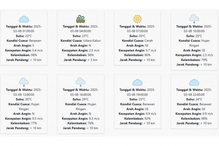 Prakiraan Cuaca Tuban Hari ini Sabtu, 8 Maret 2025: Siang hingga Sore Hujan Ringan