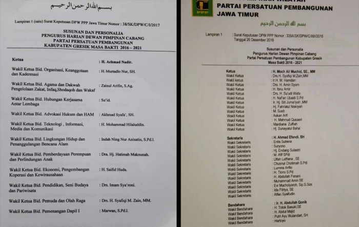 PPP Gresik Kubu Romy dan Djan Faridz sama-sama Rilis Kepengurusan Periode 2016-2021