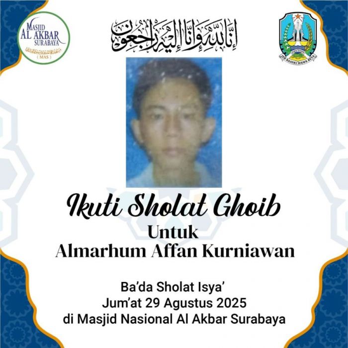 Pemprov Jatim Gelar Salat Gaib untuk Driver Ojol yang Tewas Dilindas Mobil Rantis Polisi Pemprov Jatim Gelar Salat Gaib untuk Driver Ojol yang Tewas Dilindas Mobil Rantis Polisi