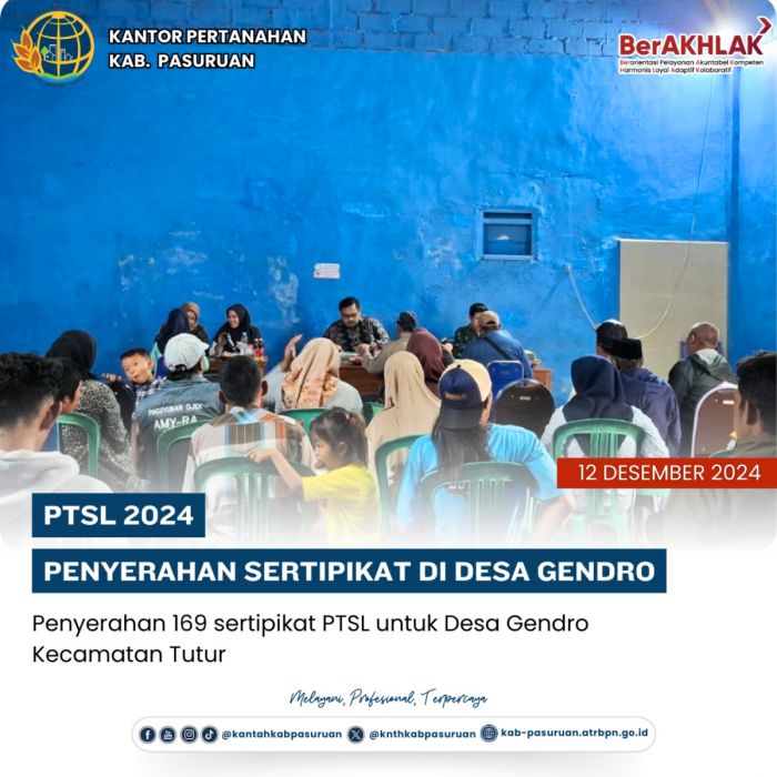 Kantah Pasuruan Bagikan 169 Sertifikat PTSL di Desa Gendo