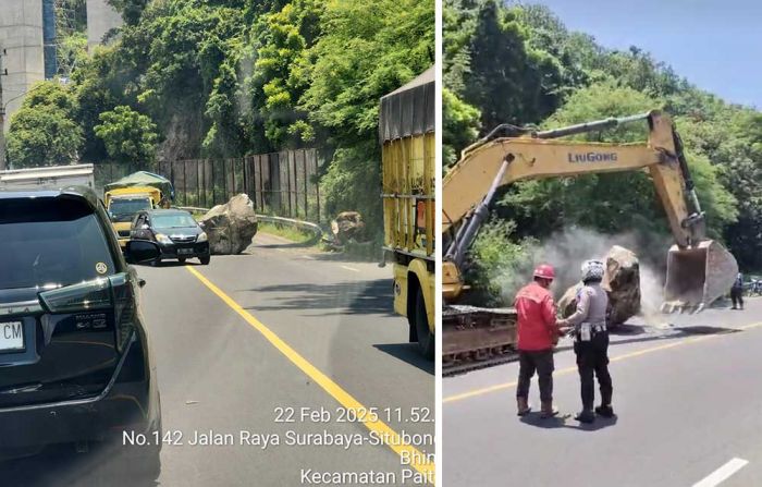 Diduga Karena Getaran Pekerjaan Tol, Batu Besar di PLTU Paiton Jatuh ke Jalan Raya