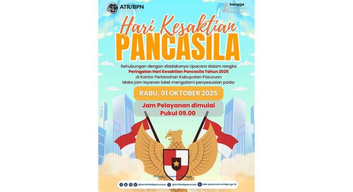 Penyesuaian Jam Layanan Kantah Kabupaten Pasuruan saat Hari Kesaktian Pancasila 2025