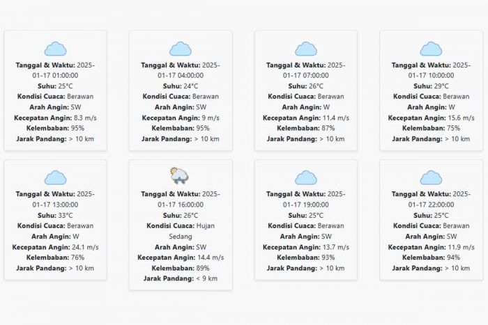 Cuaca Kota Mojokerto Hari ini Jumat, 17 Januari 2025: Hujan di Sore Hari