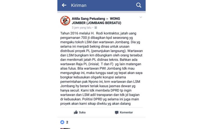 Disebut Terima Dana Pengamanan Proyek Rp 700 Juta, PWI Jombang dan FRMJ Bakal Polisikan Netizen