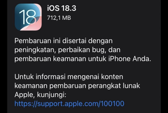 Apple Resmi Rilis iOS 18.3, Berikan Fitur Baru hingga Perbaikan Bug