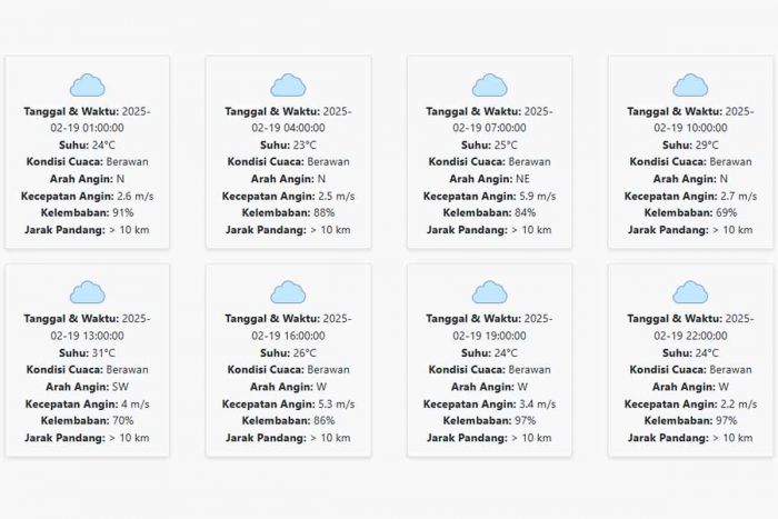 Prakiraan Cuaca Jember Hari ini Rabu, 19 Februari 2025: Suhu 23-31 °C, Kecepatan Angin 3.57 m/s