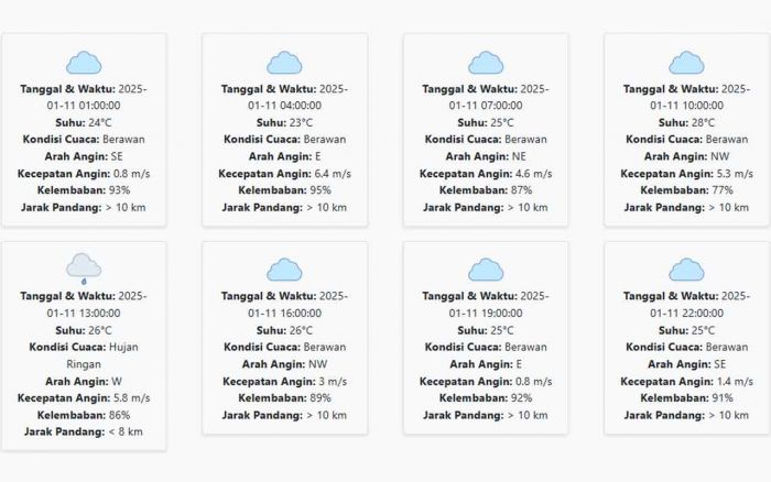 Cuaca Mojokerto Hari ini Sabtu, 11 Januari 2025: Diperkirakan Berawan dengan Suhu 23-28 °C