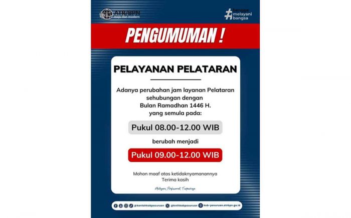 Perubahan Jam Layanan Giat Pelataran Kantah Kabupaten Pasuruan Selama Ramadhan