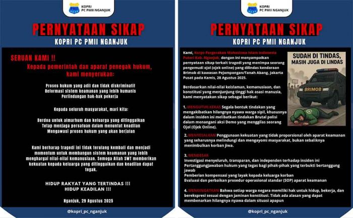 Kopri PC PMII Nganjuk Keluarkan Pernyataan Sikap Terkait Meninggalnya Driver Ojol Kopri PC PMII Nganjuk Keluarkan Pernyataan Sikap Terkait Meninggalnya Driver Ojol