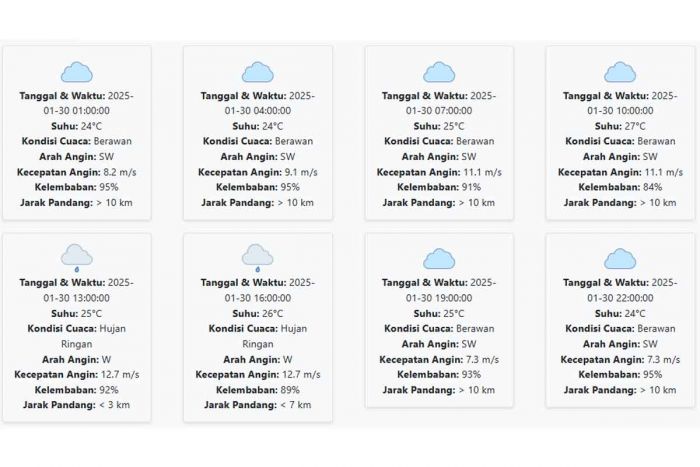 Prakiraan Cuaca Lamongan Hari ini Kamis, 30 Januari 2025: Siang Hingga Sore Hari Hujan Ringan