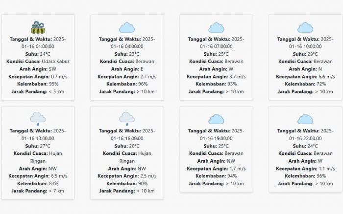 Cuaca Banyuwangi Hari ini Kamis, 16 Januari 2025: Diperkirakan Udara Kabur dengan Suhu 23-29 °C